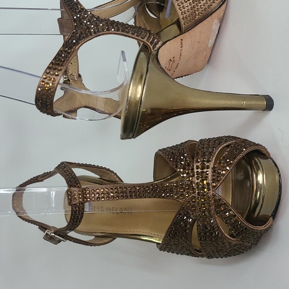 Antonio Melani Bronze Rhinestones Embellished Strappy High Heels 6.5 - Picture 3 of 9